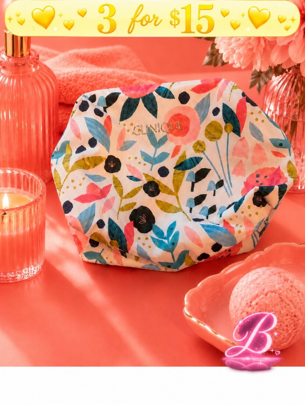 3/$15 Clinque Floral Makeup Bag